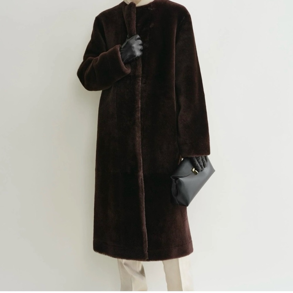 Toteme long dark brown shearling coat